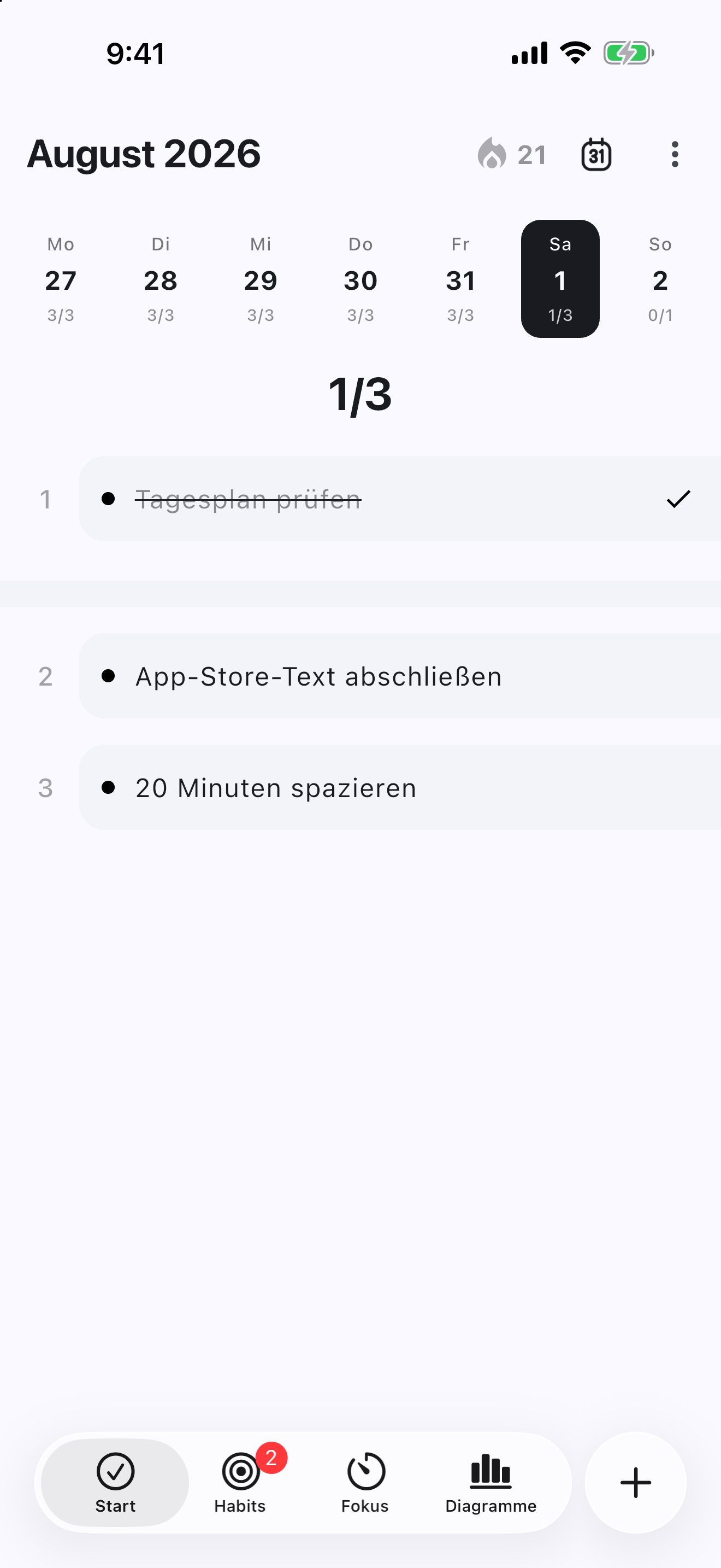 3Things V3 Vorschau mit der Ansicht Heute